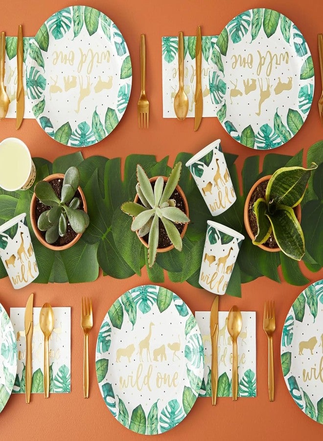 Sparkle and Bash 144-Piece Wild One Safari Party - 9in Paper Plates, 8oz Cups, 6in Flatware & 2-Ply Napkins - Disposable Jungle Tableware & Utensils - Image 4